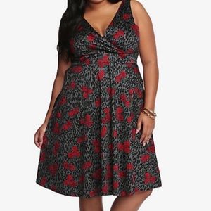 Torrid Red Rose & Leopard Print Swing Dress sz 16